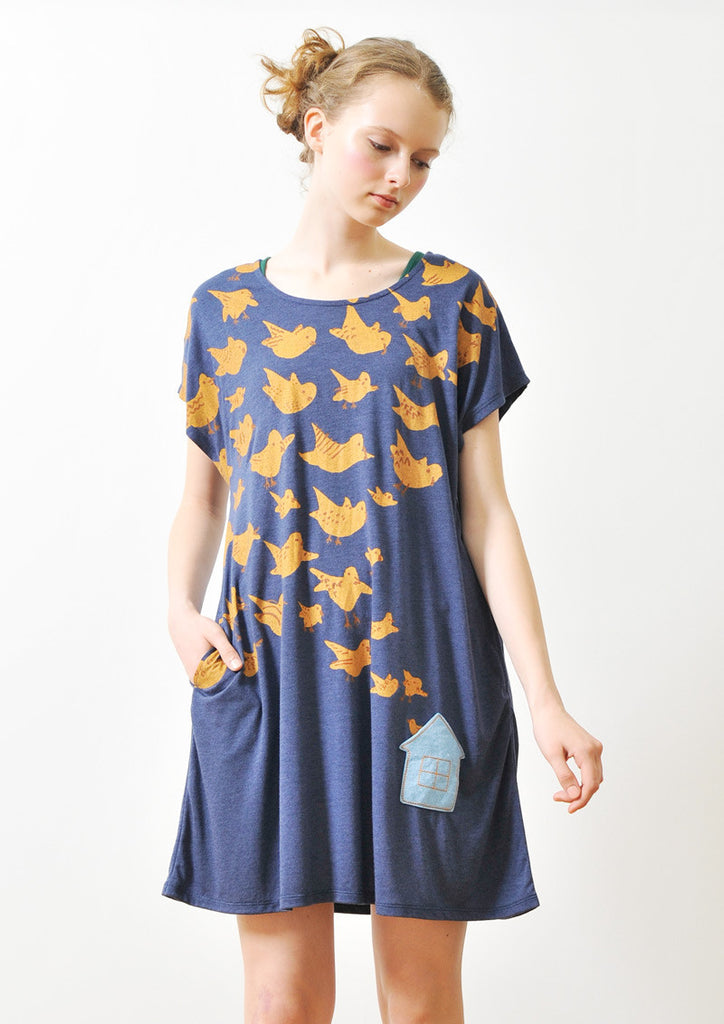 A Line Short Sleeve One-Piece (Bird House)